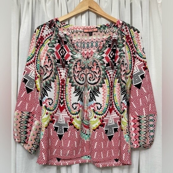 Anthropologie Olive Hill Boho Geometric Multi Pattern Top Size Small - Picture 9 of 16